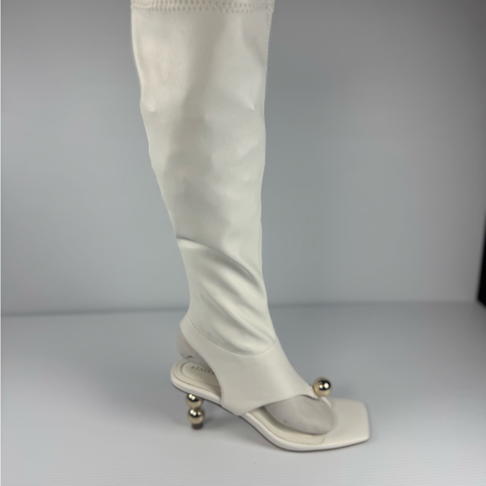 Azalea Wang Dippindot White Knee High Boots Sphere Heel NIB Size 7 - Picture 2 of 7